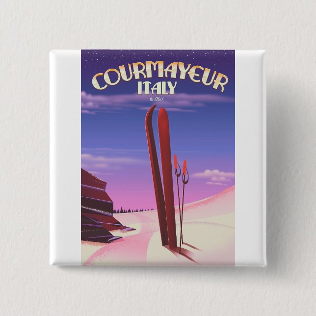 Courmayeur Italienisches Skiposter Button (Vorderseite)