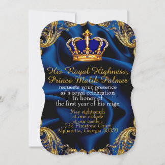 Couronne bleue et or Prince Royal et invitation en