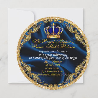 Couronne bleue et or Prince Royal et invitation en