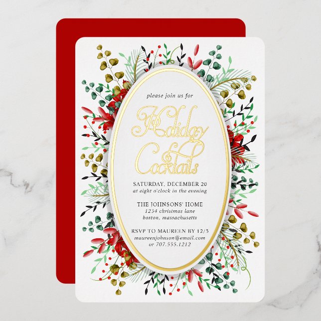 Couronne botanique de Noël | Invitation Foil (Recto/Verso)
