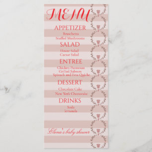 Couronne de bandes roses Menu de Baby Shower