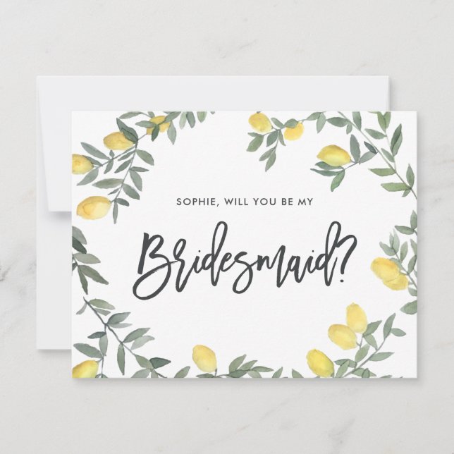 Couronne de citron aquarelle boho Carte demoiselle (Devant)
