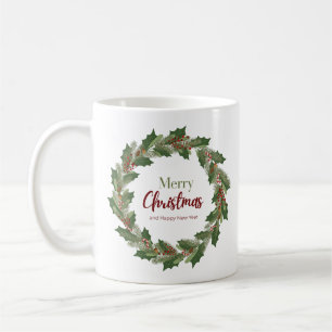 Couronne de fête et écriture Tasse Joyeux Noël