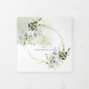Couronne de Feuillage Aquarelle, Bapteme Dreifach Gefaltete Einladung
