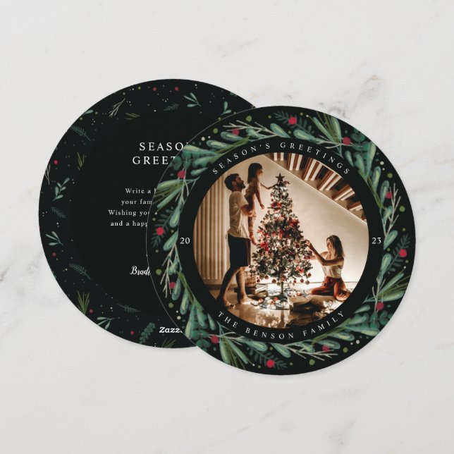 Couronne de feuilles de baies rondes pour carte de (Devant / Derrière)