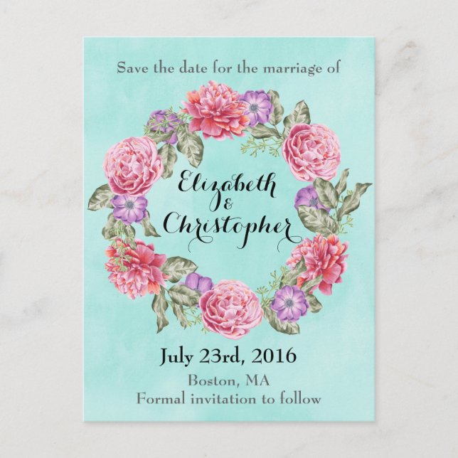 Couronne de fleurs aquarelle mariage carte de sauv (Devant)