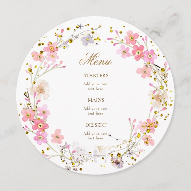 couronne de fleurs en aquarelle rose menu (Devant)
