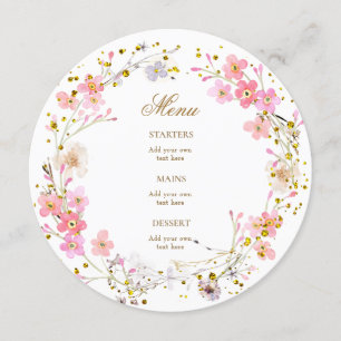 couronne de fleurs rose aquarelle menu