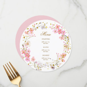 couronne de fleurs rose aquarelle menu