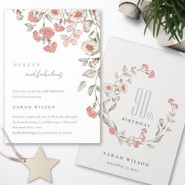 Couronne de fleurs roses élégantes Invitation 90e  (Créateur téléchargé)