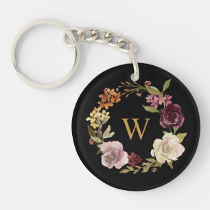 Couronne de monogramme à l'aquarelle florale noir
