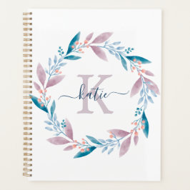 Couronne de monogramme floral aquarelle lilas