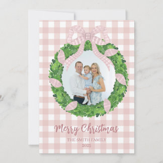 Couronne de Noël avec ruban rose pour carte de vac