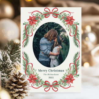 Couronne de Noël avec Ruban Rouge Élégant Carte de