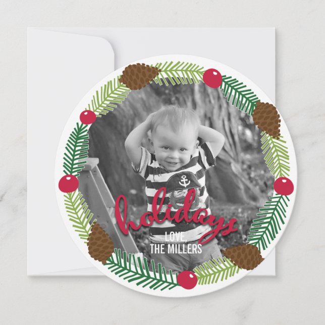 Couronne de Noël Carte photo de vacances moderne (Devant)
