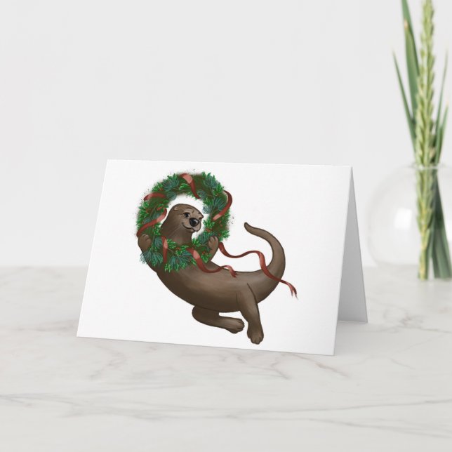 Couronne de Noël de la loutre Carte de vacances (Devant)