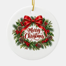Couronne de Noël Ornement Rond en Céramique