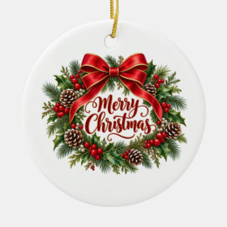 Couronne de Noël Ornement Rond en Céramique