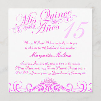 Couronne de Princesse Rose Invitation Quinceanera