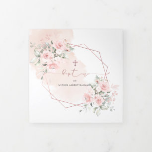 Couronne de Rose Aquarelle, Bapteme Dreifach Gefaltete Einladung