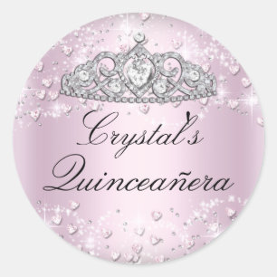 Couronne de strass rose et autocollant Quinceanera