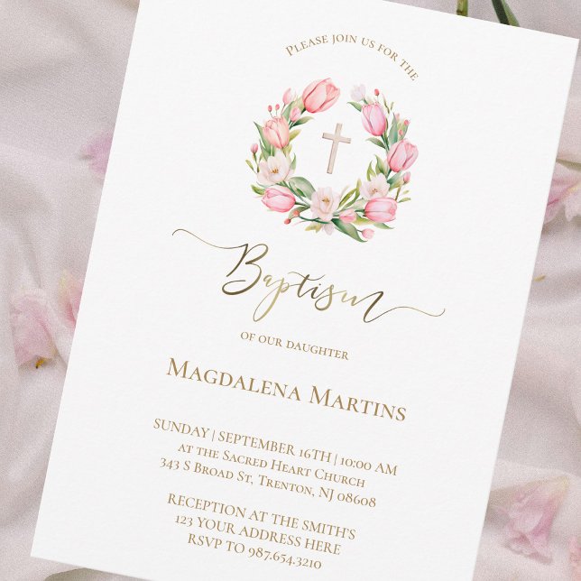 couronne de tulipes d'aquarelle | Invitation au ba (Créateur téléchargé)