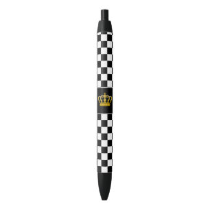 Couronne d'or sur stylo Motif d'échecs noir et bla