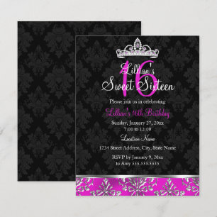 Couronne en Damas noir rose chaud Invitation douce