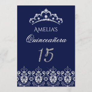 Couronne étincelante Argent Invitation Quinceanera