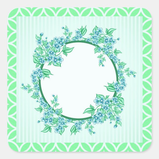 Couronne florale autocollant carré bleu menthe et  (Devant)