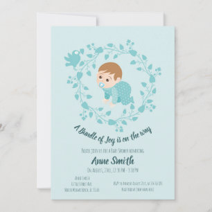 Couronne florale Baby boy Shower Invitation