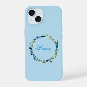Couronne florale bleue élégante avec monogramme