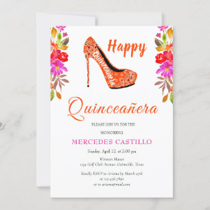 Couronne florale boho rose Invitation Quinceañera