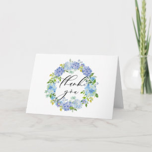 Couronne florale d'hydrangeas bleu aquarelle Merci