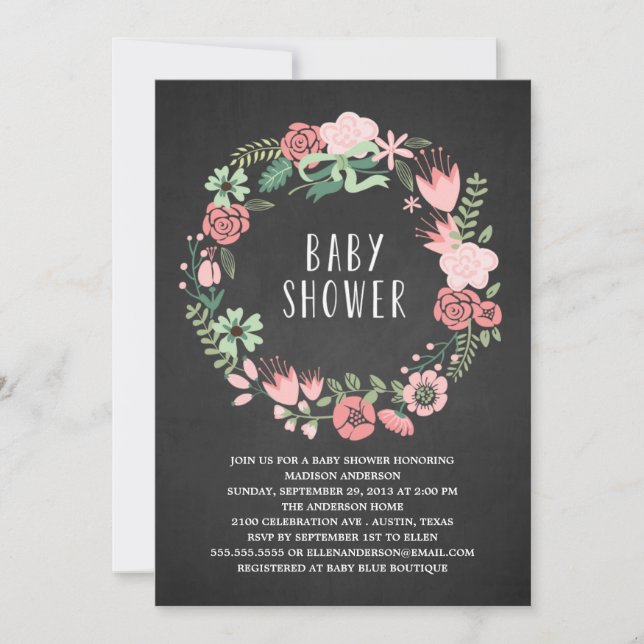 Couronne florale | Faire-part de Baby Shower (Devant)