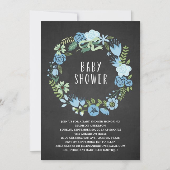 Couronne florale | Invitation Baby shower (Devant)