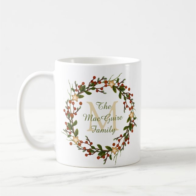 Couronne initiale de mug de Noël avec monogramme (Gauche)