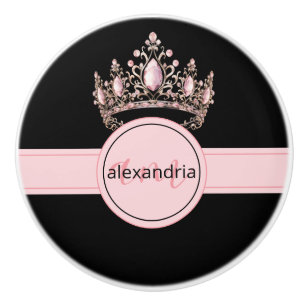 Couronne Monogramme Princesse Rose Poignée Céramiq