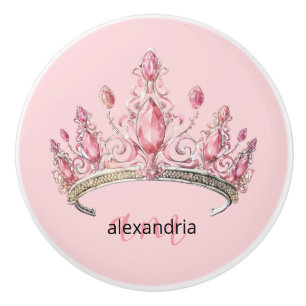 Couronne Monogramme Princesse Rose Poignée Céramiq