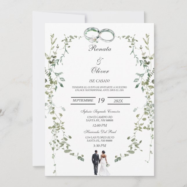 Couronne verte Faire-part de mariage espagnol (Devant)
