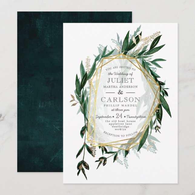 Couronne vintage avec invitation au feuillage rust (Devant / Derrière)