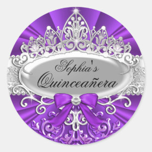 Couronne violette et autocollant Quinceanera damas