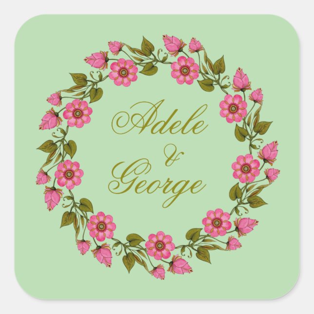 Couronnes florales roses | Autocollant de cadeau d (Devant)