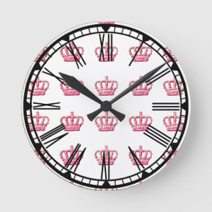 Couronnes roses et chiffres romains Horloge murale