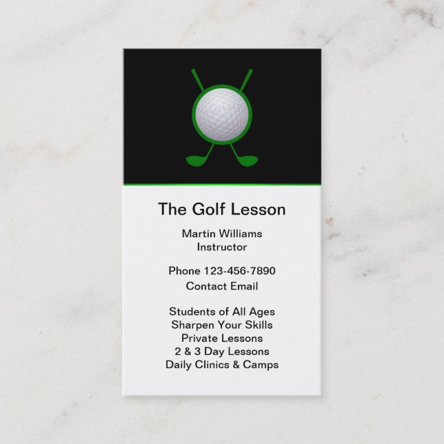 Cours de golf Carte de visite vertical (Devant)