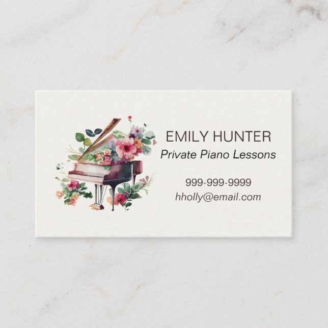 Cours de piano Carte de visite avec piano floral (Devant)
