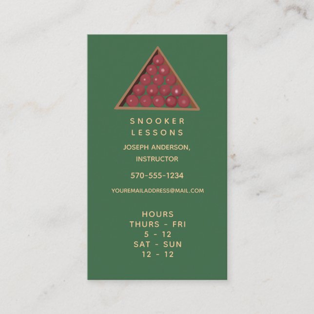 Cours de snooker Carte de visite avec heures (Devant)