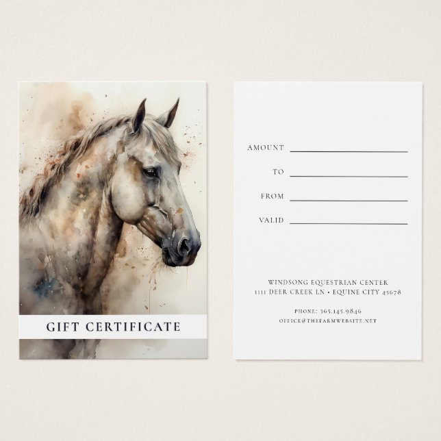 Cours d'équitation moderne Certificat cadeau (Devant & derrière)
