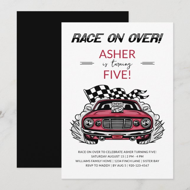 Course voiture Anniversaire Fête Invitation (Devant / Derrière)