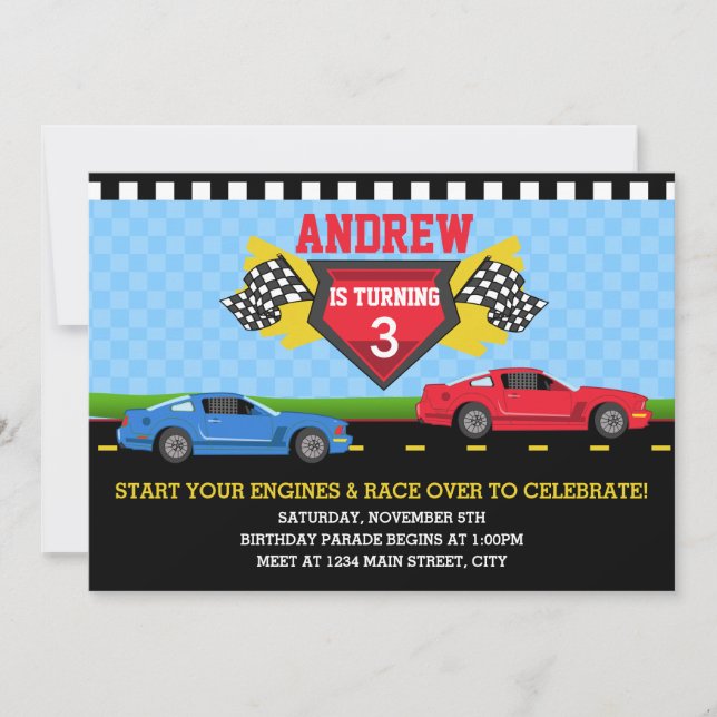 Course voiture Anniversaire Parade Invitation (Devant)